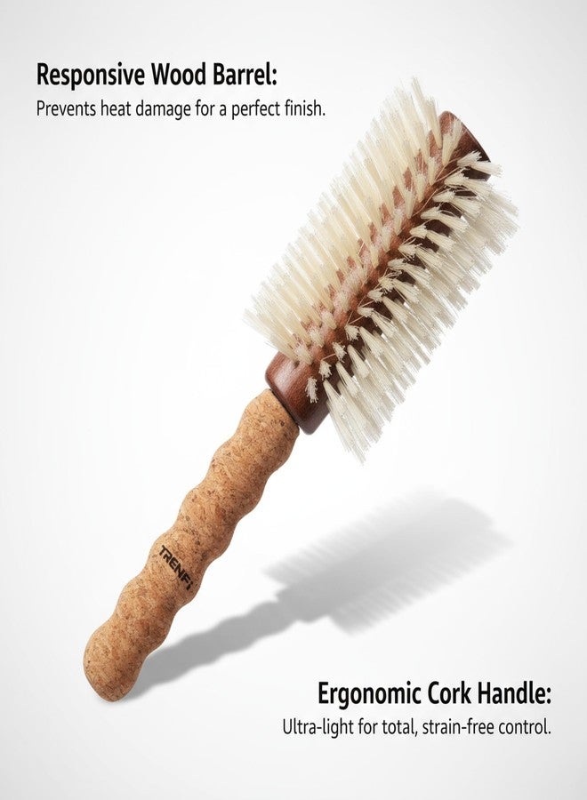 TRENFI Professional Boar Bristle Round Brush for Blow Drying | 2.75" Large Volume Barrel | Lightweight Cork Handle | Hybrid Bristles for Grip & Shine | Best for Fine, Thinning Hair Salon Blowout - Image 4
